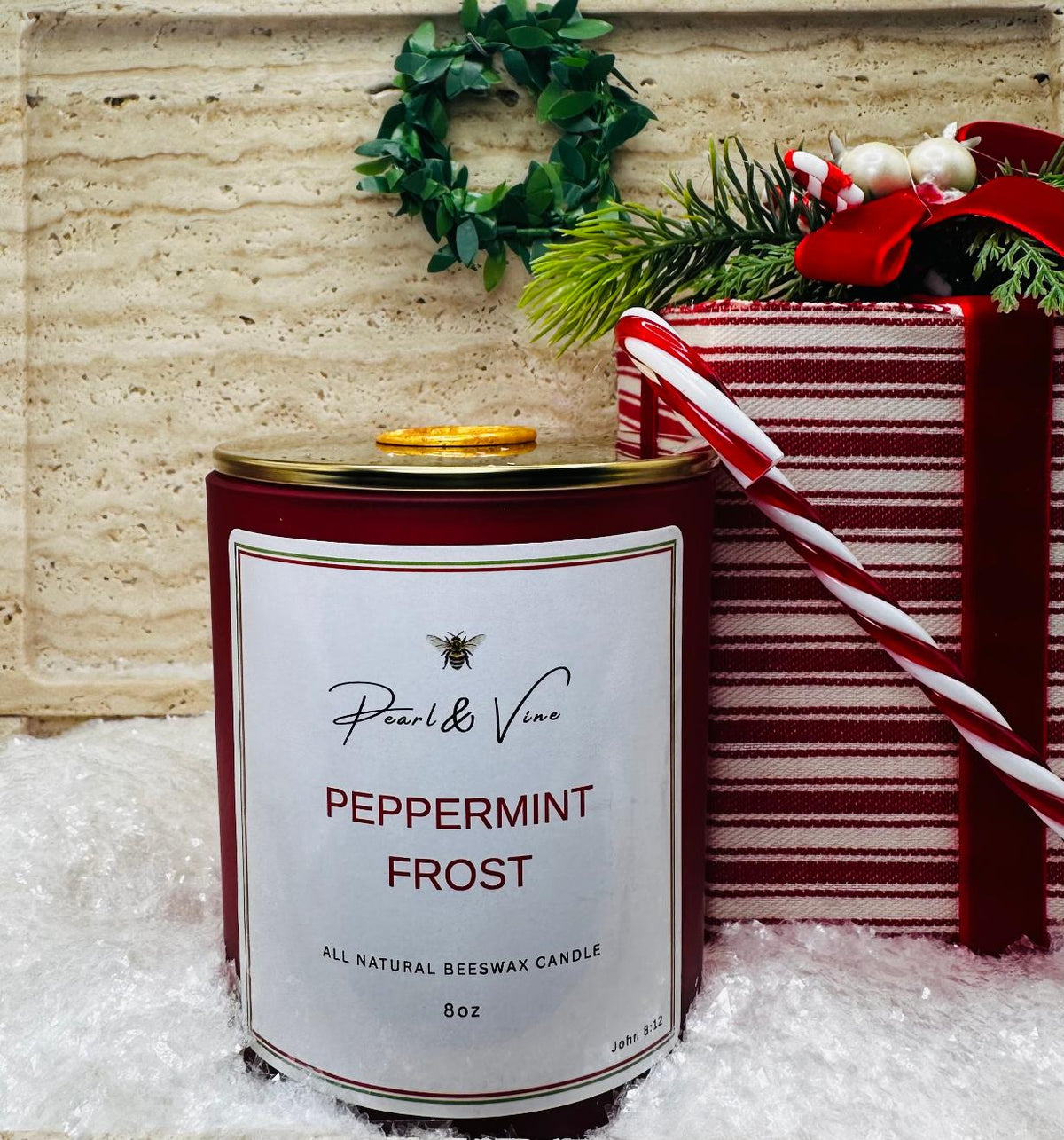 Peppermint Frost Beeswax Candle
