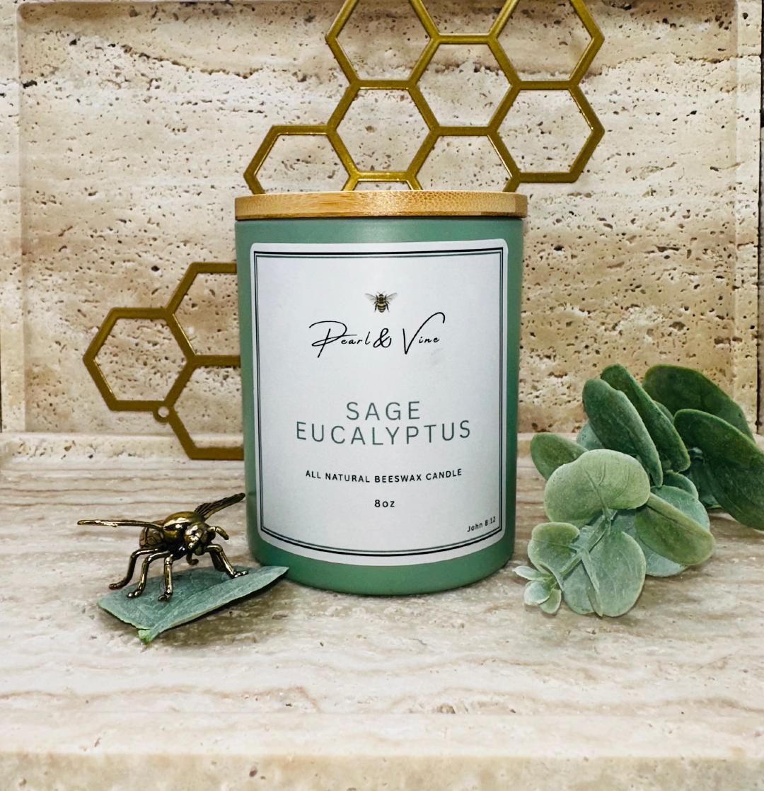 Sage Eucalyptus Natural Beeswax Candle - 8oz