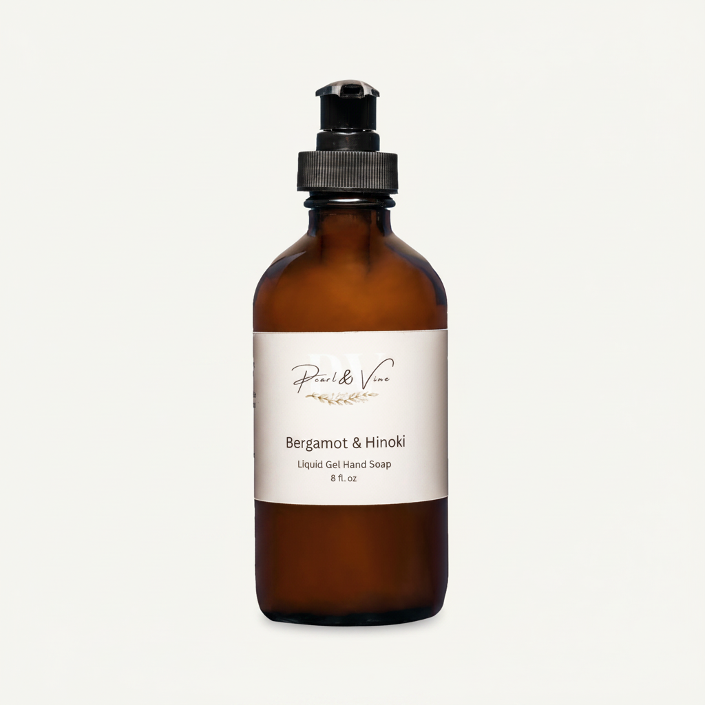Bergamot and Hinoki 8oz liquid hand soap bottle